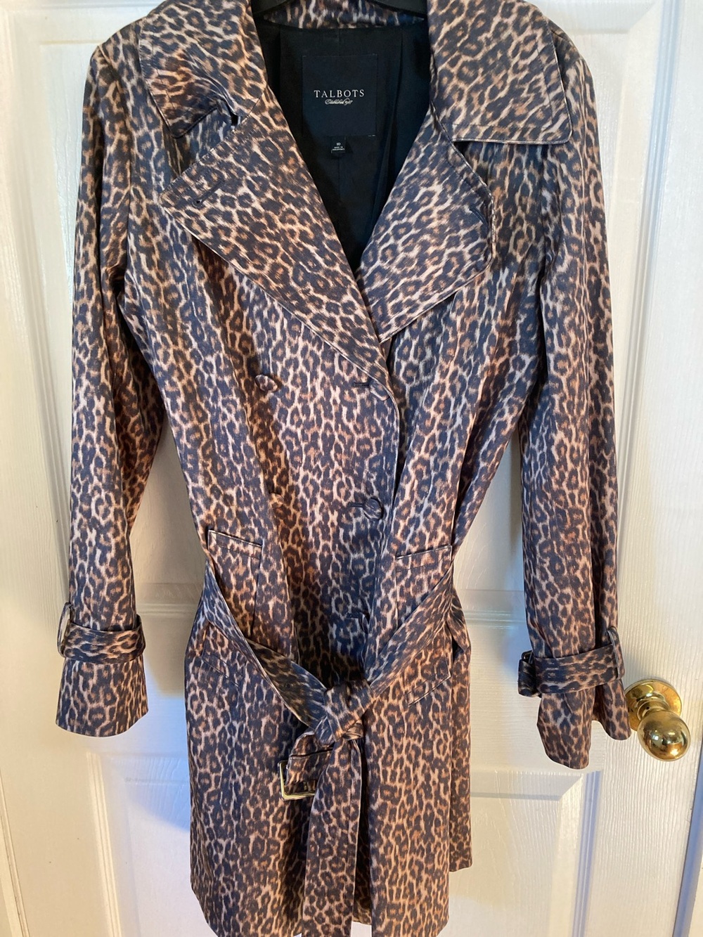 Talbots Leopard-Print Belted Trench Coat - Brown & Black